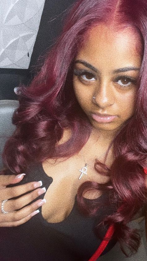 Burgundy Hair Quick Weave, Burgundy Weave Black Women, Red Hair Quick Weave, Red Quick Weave, Red Wig For Black Women, Red Hair Black Women, Burgundy Natural Hair, Hair Palette, Burgundy Hair Dye