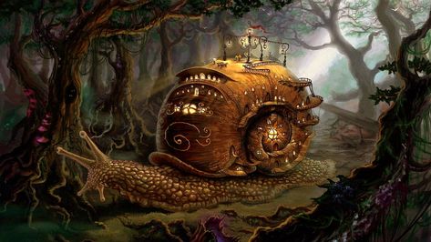 Steampunk Architecture, Snail House, Steampunk Background, Steampunk Wallpaper, Steampunk Kunst, Steampunk City, City Tree, Steampunk Artwork, Snail Art