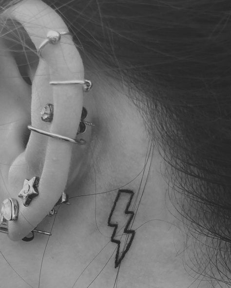 Lightning Bolt Tattoo, Bolt Tattoo, Tattoo Behind Ear, Lighting Bolt, Simple Tattoo, Dainty Tattoos, Piercing Ideas, Tattoo Inspo, Lightning Bolt