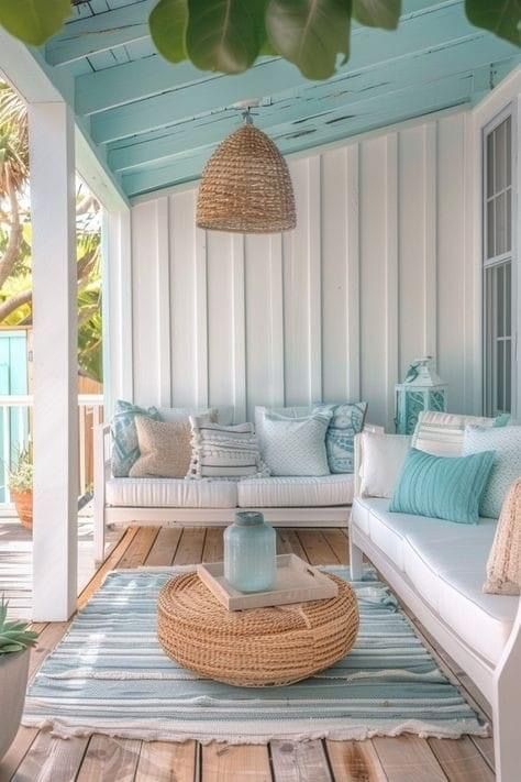 Carport Remodel, Beach Shack Aesthetic, Beach House Outside, Porch Cottage, Coastal Backyard, Colorful Beach House Decor, Beach Cottage Ideas, Hut Ideas, Florida Beach Cottage