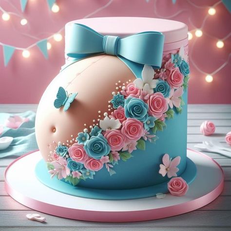 Baby Reveal Cakes, Baby Shower Cake Designs, Idee Babyshower, Baby Shower Theme Decorations, Beautiful Cake Designs, Cake Decorating Frosting, Creative Birthday Cakes, Gender Reveal Cake, Cake Decorating Designs