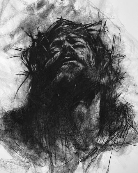 ‘Suffering Redeemer��‘ Charcoal on paper 92lb (250 gsm) 22 x 30” (55.88 x 76.2cm) Josh Hernandez, Mad Charcoal, Charcoal Artwork, Live Drawing, Art Charcoal, Charcoal Sketch, The Marshall, Scottsdale Arizona, Fantastic Art