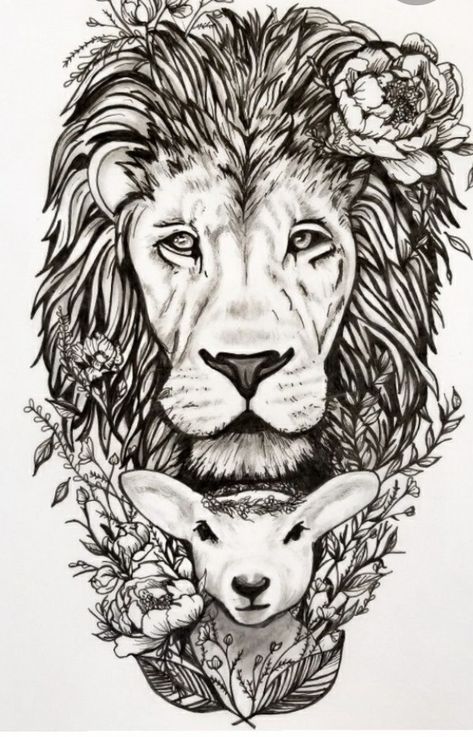 Tattoo Christian, Unicorn Stencil, Lamb Tattoo, Tattoo Lion, God Tattoos, Lion And Lamb, Full Sleeve Tattoos, Full Sleeve Tattoo, Elephant Tattoos