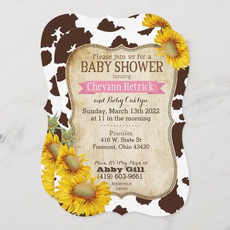 Rustic Picnic, Cow Baby Shower Theme, Western Baby Girls, Sunflower Invitations, Cow Baby Showers, Country Baby Shower, Jungle Lion, Rustic Baby Shower Invitations, Sunflower Baby Showers