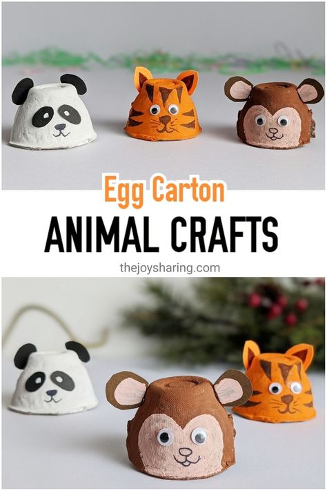 Animal Theme Crafts, Cute Animal Crafts, Egg Carton Crafts For Kids, Recycled Crafts Kids Projects, Monkey Craft, Egg Carton Art, Easy Recycled Crafts, Animal Crafts Preschool, Craft For Preschoolers