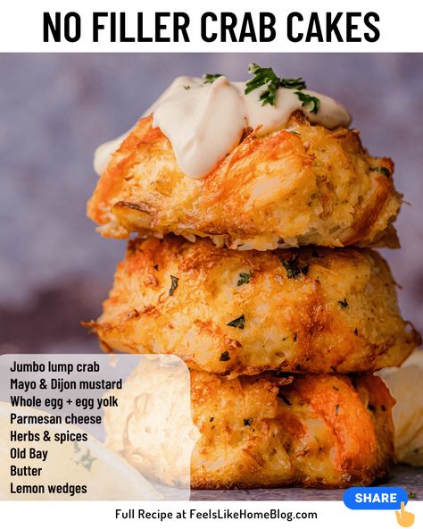 These baked Maryland crab cakes are super healthy with lump crab meat, no breadcrumbs or filler, and Old Bay. Great to make with canned crab. Tilapia Stuffed With Crab Meat, Can Lump Crab Meat Recipes, No Filler Crab Cakes Recipe, Seafood Patties, Canned Crab Meat Recipes, Paleo Crab Cakes, Keto Crab Cakes, Frozen Crab Cakes, Low Carb Crab Cakes