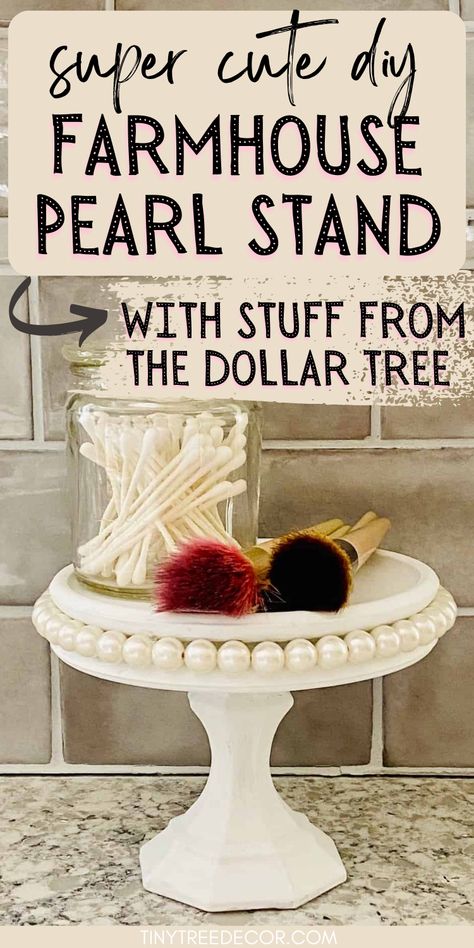 diy farmhouse decorating ideas Diy Pedestal Stand, Wood Blocks Diy, Diy Pedestal, Dollar Tree Farmhouse, Diy Cake Stand, Tiny Tree, Diy Blocks, Pearls Diy, Tree Cakes