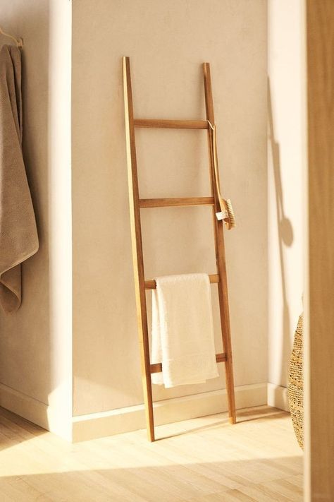 Towel Ladder Bathroom, Straight Line Designs, Towel Ladder, Zara Home Collection, Bathroom Baskets, Ladder Rack, Wood Ladder, Wooden Rack, Bathroom Decor Apartment