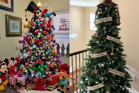 When it comes to decorating the Christmas tree, most people err on the side of tradition. Though festive trends come and go - and we've seen them all - nothing quite beats the creativity of these movie-themed Christmas trees that are going viral this year. Movie Themed Christmas Tree Ideas, Movie Theme Christmas Tree, Movie Night Christmas Tree, Christmas Tree Disney Theme, Movie Theatre Christmas Tree, Movie Themed Christmas Tree, Clasdic Christmas Movie Theme Tree, Elegant Color Schemes, Whimsical Christmas Tree