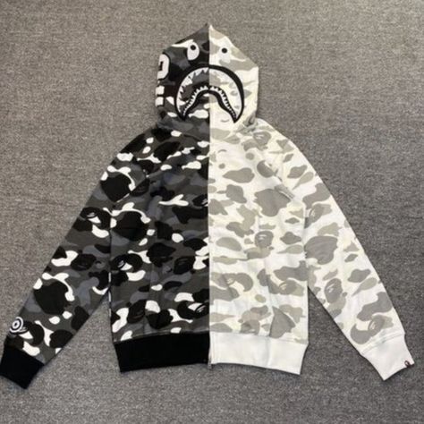 Bape black and white patchwork hat coat Bape Black And White, Patchwork Hat, Bape Black, Bape Hoodie, Black Zip Hoodie, Stockings Outfit, Fit Ideas, School Outfits, Zip Hoodie