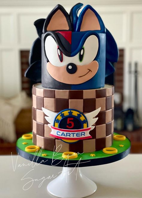 Sonic And Shadow Birthday Cake, Sonic Shadow Birthday Cake, Sonic And Shadow Cake, Super Sonic Birthday Cake, Sonic Shadow Cake, Shadow The Hedgehog Cake, Sonic The Hedgehog Birthday Party Cake, Sonic Cake Ideas, Sonic The Hedgehog Cupcakes