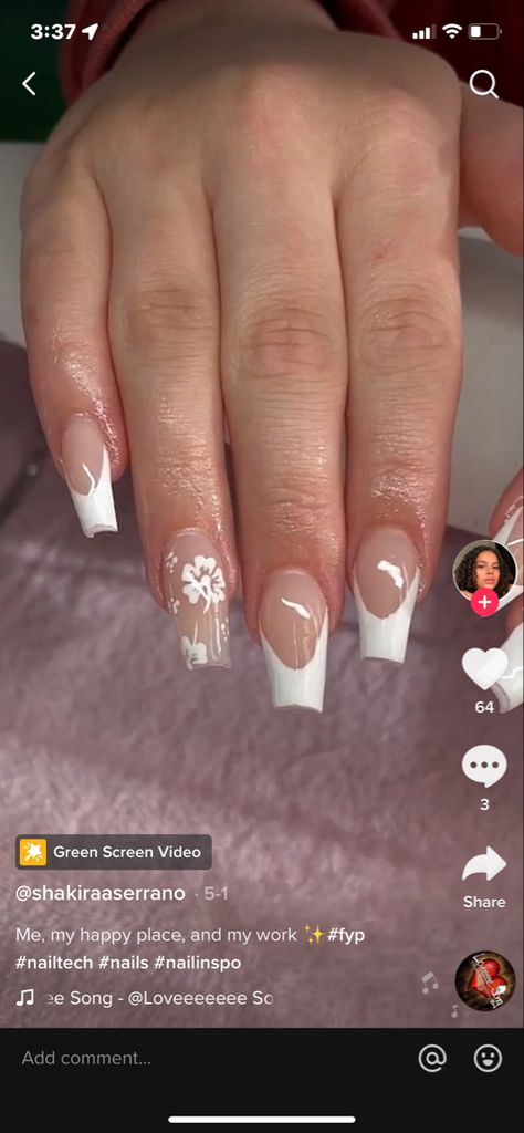 coconut girl nails Coconut Nails Acrylic, Cute Acrylic Nails For Hawaii, Summer Acrylic Nails Hawaii, Acrylic Nails With Oranges Fruit, Nail For Hawaii, Hawaii French Nails, Hawaii Nail Inspiration, White French Tips With Hibiscus, Nails Hawaiian Designs