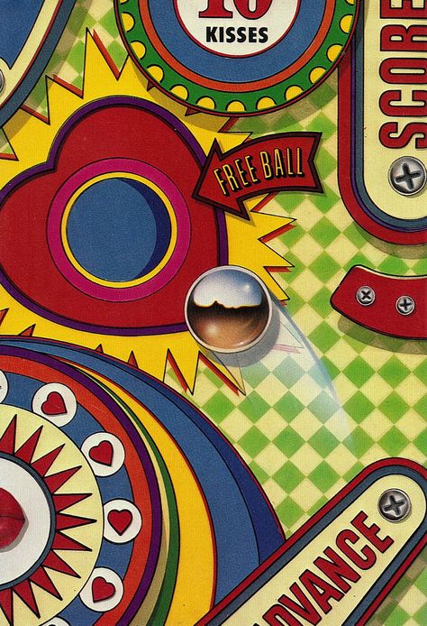 'Pinball' by Roger Bergendorff (1980) Pinball Art, Graphic Design Style, Ball Aesthetic, Pinball Machines, Quirky Illustration, Bauhaus Poster, Coin Design, Paper Moon, Winner Winner