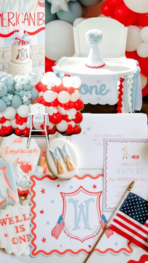 July Baby Birthday, Belle Birthday, America Party, America Birthday, All American Boy, Baby Birthday Themes, American Boy, Kids Birthday Themes, Baby Boy 1st Birthday