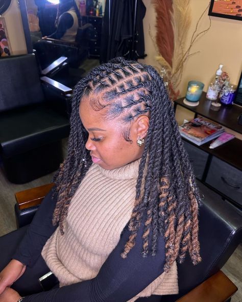 Loc’d by Lotus 🪷 | two strands + flat twists is always a fave 💞💞 • LIKE | SHARE | TAG ! #locs #locstyles #instantlocs #womenwithlocs #kidswithlocs… | Instagram 2 Stand Twist Locs Styles, Locs Flat Twist Style, Dread Two Strand Twist, Flat Twist Locs Hairstyles, Long Two Strand Twist, Two Strand Loc Styles, Loc Twist Styles For Women, Hairstyles For Long Locs, Flat Twist Loc Styles