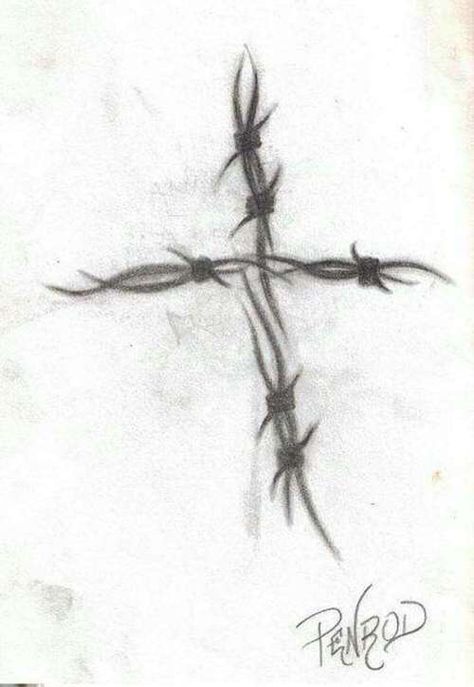 Cross Sketches Pencil, Barbwire Cross Tattoo, Barbed Wire Cross Tattoo, Barbwire Tattoo, Burning Hats, Rope Tattoo, Barbed Wire Tattoos, Cross Drawing, Hat Burning