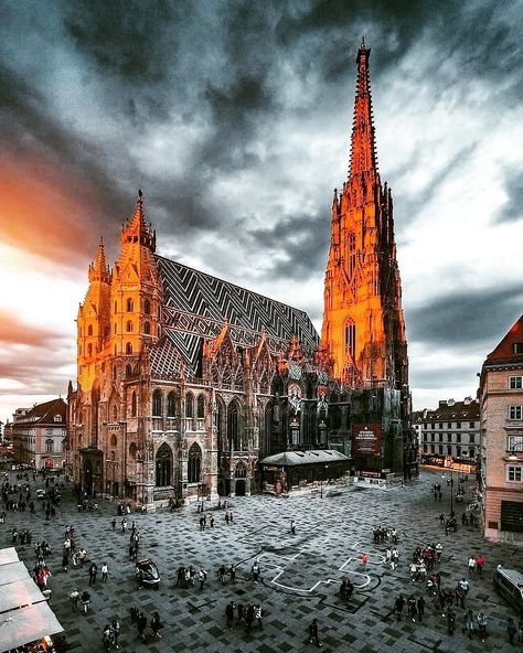 Stephansdom in Wien im Stadtzentrum ist der Sightseeing Spot. Mehr Tipps für Wien auf meinem Blog Gothic Architecture, Salzburg, Vienna, Austria, Cologne Cathedral, Europe Travel, Germany, Acrylic Painting, Architecture