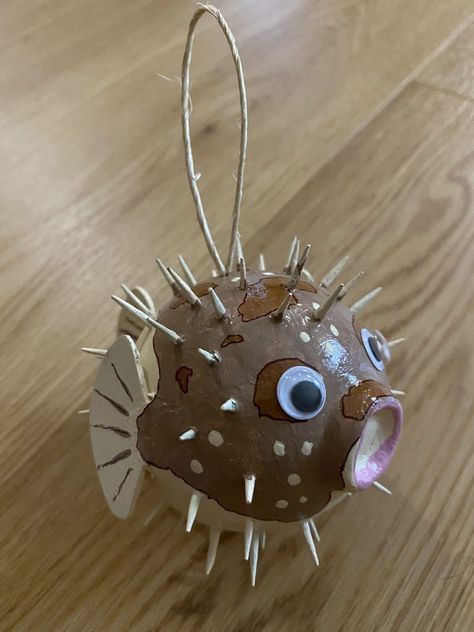 Made by Karen Holme Fish Lips, Sturgeon Moon, Library Crafts, Golf Ball Crafts, Lantern Art, Paper Mache Clay, Pink Fish, Fish Ornaments, Cute Octopus