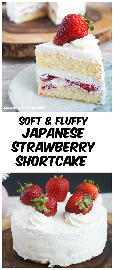 Easy Strawberry Shortcake Recipe, Cake Recipe Strawberry, Japanese Strawberry Shortcake, Cake Recipes Strawberry, Cupcake Strawberry, Shortcake Recipes, Foam Cake, Delicious Strawberry Cake, Cheesecake Strawberry