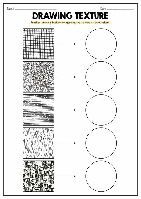 Texture Worksheet, Art Exercises, Drawing Texture, Drawing Elements, Earthy Elements, Classe D'art, Art Handouts, Water Texture, 7 Elements