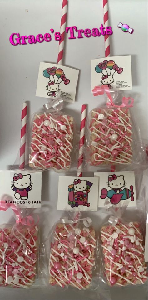 Hello Kitty Rice Krispie Treats, Hello Kitty Rice Crispy Treats, Hello Kitty Treats, Hello Kitty Theme, Hello Kitty Decorations, Kitty Theme, Quinceanera Ideas, Birthday Treat, Hello Kitty Themes