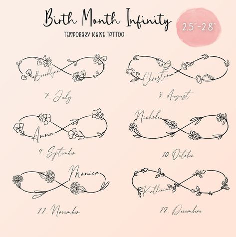 NEW 2024 Birth Month Flower Infinity Temporary Name Tattoo - Etsy Birth Flower Infinity Tattoo, Infinity Tattoo With Flowers, Place Tattoo, Tattoo Infinity, Tattoo Side, February Birth Flowers, Daffodil Tattoo, Wet Paper, Skin Tattoo