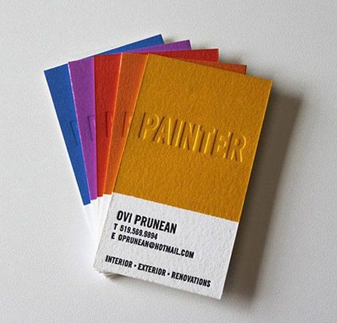 ! See how designers have put a unique spin on traditional business cards. #businesscards #design . #Creative_Business_Cards #세련된_명함 #Painter_Business_Card #Art_Business_Cards 세련된 명함, Painter Business Card, Creative Business Cards, Kad Nama, Visuell Identitet, Clever Business Cards, Buisness Cards, Letterpress Business Cards, Graphic Design Business Card