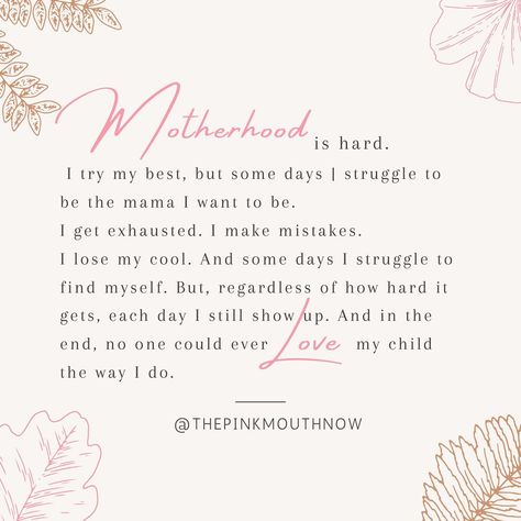 Hey mama, let’s have a real talk. 🌸 Some days, being a mom feels like a series of tests – patience, endurance, you name it. I get tired, I mess up, and yeah, sometimes I’m not the patient, storybook mom I aspire to be. 📚💔 But here’s the thing – every day, I show up. And that’s what truly counts. Because, despite the chaos and the challenges, my love for my little one outshines it all. 💖 No one could ever love my child the way I do, and that’s my superpower. To all you incredible moms out th... Motherhood Patience Quotes, Mom 24/7 Quotes, Patience In Parenting, Tough Motherhood Quotes, Motherhood Reminder Quotes, The Gift Of Motherhood Quotes, Mama Quotes, Hey Mama, Patience Quotes