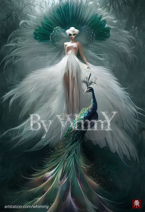 Peacock Humanoid, Peacock Photoshoot, Peacock Goddess, Hanfu Photoshoot, Bird Woman, Rosa Shocking, White Peacock, Fairy Dragon, Peacock Art