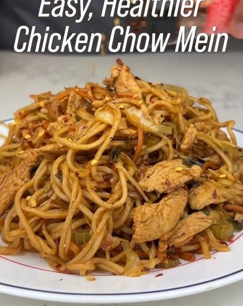 Healthy & Tasty food on Instagram: "Easy, Healthier Chicken Chow Mein! All in one pan, high in protein, lower in calories and SO easy to make.

Credits @raziyyz

-
Ingredients:
• 150g noodles or pasta (100g uncooked, approx 1/4 pack)
• 1 tsp olive oil (or sesame oil)
• 300g chicken breast, sliced
• Season with 1/2 tsp salt, 1/2 tsp pepper, 1 tsp paprika
• Squeeze of half a lemon
• 3 cups chopped cabbage
• 1 cup shredded carrots
• 1 cup chopped onions (any kind, I used green)
• 1/2 cup chopped celery
• 1/4 cup low sodium soy sauce
• 1 tbsp minced garlic
• 1 tbsp minced ginger
• 1 tbsp honey (or brown sugar)
• optional topping: red pepper flakes
-
Notes:
• For noodles, if you can find yakisoba or soba noodles, they are a great option! Otherwise, any kind works! It’s all about having it in mo Healthy Tasty Food, Kale And Bean Soup, Mediterranean Diet Recipes Dinners, Chicken Chow Mein, Low Sodium Soy Sauce, Chicken Main Dishes, Chicken Fried Rice, Chow Mein, Sheet Pan Dinners