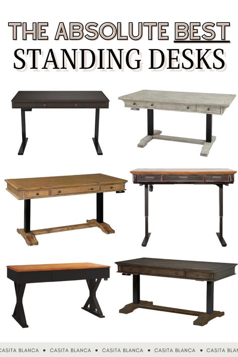 Standing Desk Home Office Design, Home Office Standing Desk Ideas, Stylish Standing Desk, Standing Desk Ideas, Standing Desk Home Office, Wood Standing Desk, Modern Farmhouse Office, Neutral Interior Design, Best Standing Desk