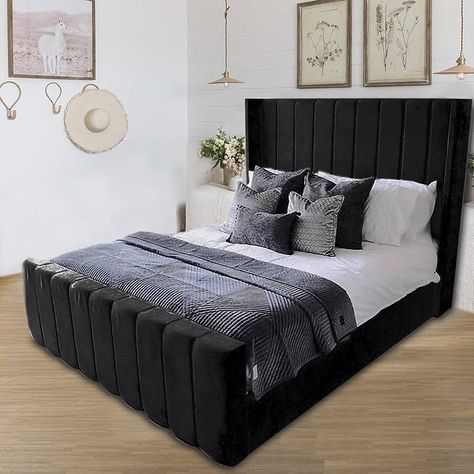 Black Velvet Bed, Velvet Furniture, Velvet Upholstered Bed, Bed Platform, Bedroom Bliss, Mattress Sofa, Upholstered Bed Frame, Types Of Furniture, Furniture Stores