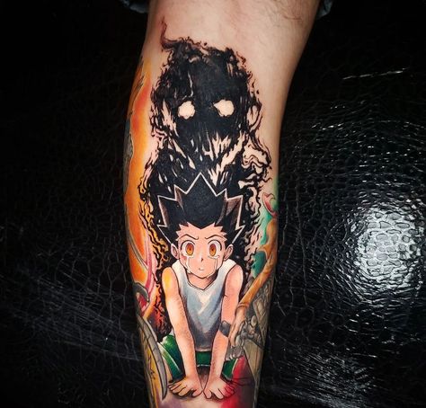 Gon Freecss Tattoo Ideas, Gon Hunter X Hunter Tattoos, Gon Rage Tattoo, Hunter X Hunter Gon Tattoo, Anime Half Sleeve Tattoo, Cool Back Tattoos For Guys, Hunter Hunter Tattoo, Tattoo Hunter X Hunter, Hunterxhunter Tattoo