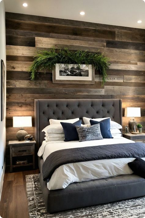 15 Stunning Western Bohemian Rustic Bedroom Ideas for Budget-Friendly Makeovers - Cabin Nook Dark Western Bedroom, Rustic Accent Wall, Wrought Iron Bed Frame, Scandinavian Cabin Interior, Dark Accent Wall, Wrought Iron Bed Frames, Modern Rustic Bedrooms, Unique Bedside Tables, Dark Accent Walls