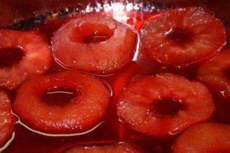 This is my mother-in-law' Janice Williams' recipe. These are a festive side for holiday meals. We make them at Christmas and Valentines. The kids love them. Spiced Apple Rings, December Meals, Cinnamon Apple Rings, Cinnamon Candy, Apple Rings, Cinnamon Apple, Culinary School, Apple Desserts, Spiced Apples