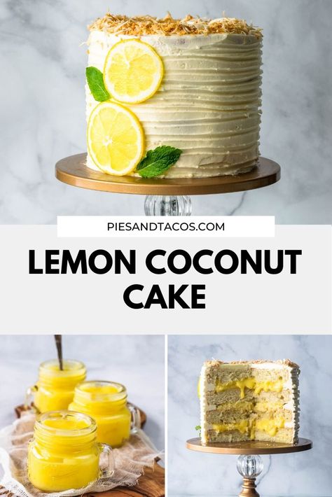 Lemon Coconut Cake #lemon #coconut #italianmeringue #cake #layercake #lemoncurd #curd #buttercream #meringue #spring Lemon Coconut Cake, Coconut Layer Cake, Lemon And Coconut Cake, Italian Meringue Buttercream, Easy Cakes To Make, Italian Meringue, Coconut Custard, Lemon Dessert Recipes, Lemon Coconut