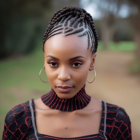 Asymmetrical Knotless Cornrows Knotless Cornrows, Crown Braid Updo, Triangle Braids, Protective Braids, Scalp Braids, Hairstyle Tips, Yarn Braids, Protective Hair, Bubble Ponytail