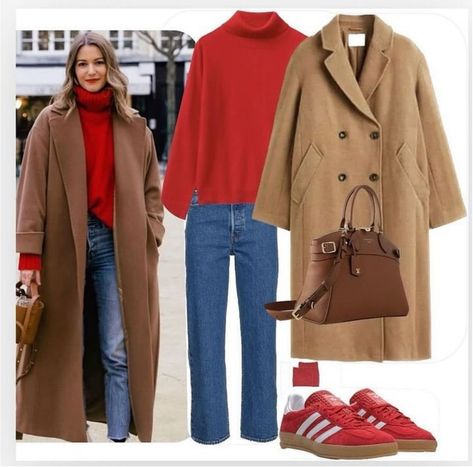 Fall In Canada, Red Sweater Outfit, City Break Outfit, Looks Adidas, Camel Coat Outfit, Fall Chic, Winter Fashion Outfits Casual, Fall Outfit Ideas, Red Sweater