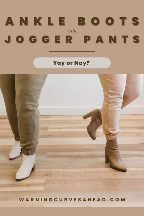 two women from the hips down wearing jogger pants with boots standing on a hardwood floor Boots With Joggers, Joggers With Boots, How To Wear Joggers, Dress Pants Outfits, Boots Outfit Ankle, Dress Joggers, Cool Boots, Boots Outfit, How To Style