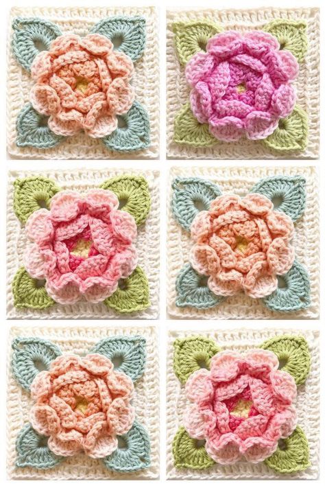 Roses Au Crochet, Crochet Flower Granny Square Pattern, Celebrate Success, Motifs Granny Square, Crochet Flower Squares, Granny Square Haken, Crochet Rose Pattern, Granny Square Crochet Patterns Free, Crochet Flowers Easy