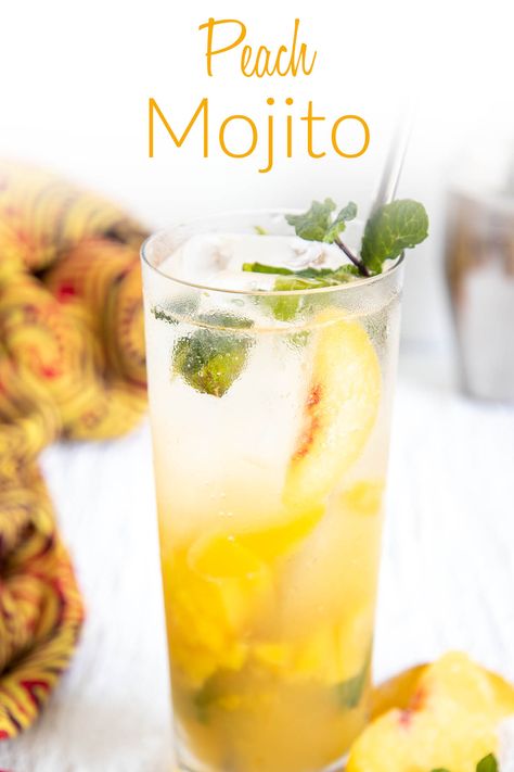 Made with sweet peaches, this Peach Mojito is light, fruity, and refreshing. It is the perfect summer drink. Peach Mojito, Classic Tequila Cocktails, Ginger Mojito, Healthy Alcoholic Drinks, Mojito Ingredients, Perfect Summer Drink, Mocktail Recipes, Peach Puree, Vegan Lunch Recipes