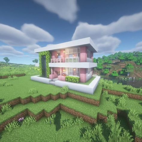 Cherry blossom themed modern Minecraft house idea to add to your list of Minecraft build ideas and inspiration Cherry Minecraft House, Modern Minecraft House, Minecraft Build Ideas, Minecraft House Decor, Modern Minecraft, Modern Minecraft Houses, Blossom House, Minecraft House, Minecraft Builds