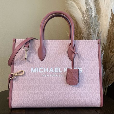 100% Authentic Brand New With Tag Michael Kors Mirella Medium Tote Handbag Purse Crossbody Bag Dk Powder Blush Multi Michael Kors Logo At Front Gold Toned Hardware Custom Fabric Lining 1 Zipper Pocket 2 Slip-In Pocket 14"Lengh (Bottom) X 10.5"(H) X 4.75"(D) ", Adjustable Longer Strap Tote Drop-4 Inches Cute Purses Handbags, Michael Kors Handbags Pink, Michael Kors Handbags Tote, Pink Michael Kors Bag, Michael Kors Handbags Crossbody, Trendy Purses, Large Leather Bag, Pink Lifestyle, Michael Kors Logo