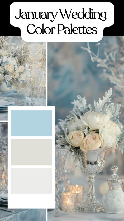 Elegant winter wedding table setup featuring soft January wedding color palettes with candles and floral accents. Wedding Colors For January, January Wedding Ideas Winter Color Palettes, January Colors Palette, January Wedding Ideas Decoration, Wedding Colors December, January Wedding Color Palette, Winter Color Palette Wedding, Wedding Color Palette Winter, Wedding Color Schemes White