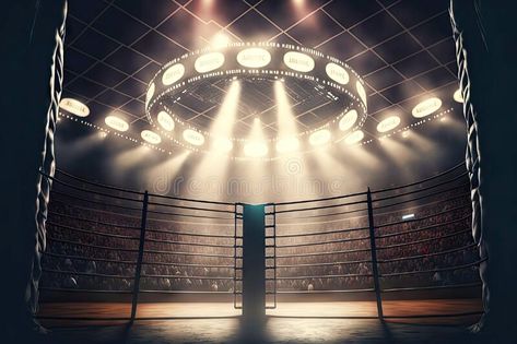 Empty boxing arena for competitions mixed martial arts MMA royalty free stock photo Boxing Arena, Vector Food, Mike Tyson, Mixed Martial Arts, Anime Fanart, Martial Arts, Stock Illustration, Mood Board, Royalty Free Stock Photos