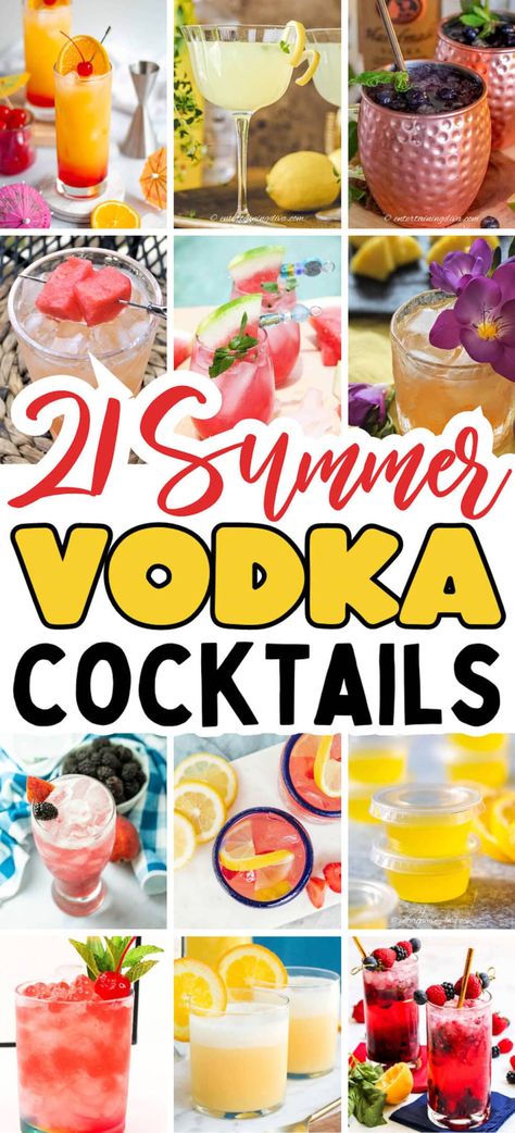 21 Summer Vodka Cocktails | Cocktails Fun Vodka Drinks, Summer Vodka Drinks, Flavored Vodka Drinks, Summer Sangria Recipes, Summer Vodka Cocktails, Summer Drinks Alcohol, Jello Shot, Party Cocktails, Vodka Cocktails Recipes