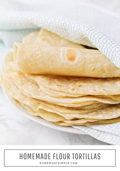 These homemade flour tortillas are soft and delicious and can not be any easier to make! #easyrecipe #tortilla #mexicanfood #tacos #burritos #bread Easy Homemade Tortillas, Homemade Flour, Recipes With Flour Tortillas, Homemade Flour Tortillas, Paleo Bread, Whole Wheat Tortillas, Soft Tacos, Tortilla Recipe, Homemade Tortillas