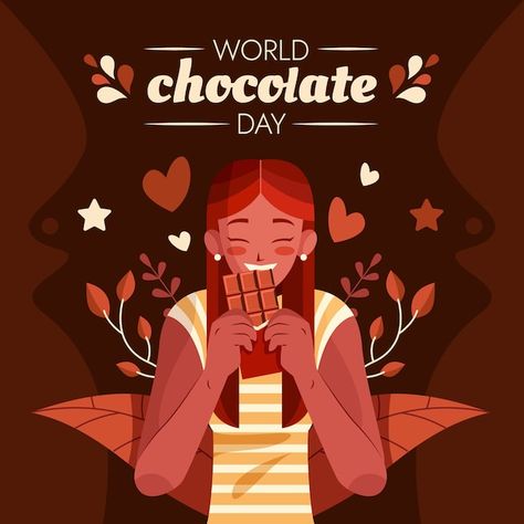 Chocolate Illustration Design, Chocolate World Illustration, Chocolate Illustration Graphics, Protein Illustration, Chocolate Graphic Design, Woman Eating Chocolate, Maori Tattoo Patterns, Chocolate Illustration, World Chocolate Day