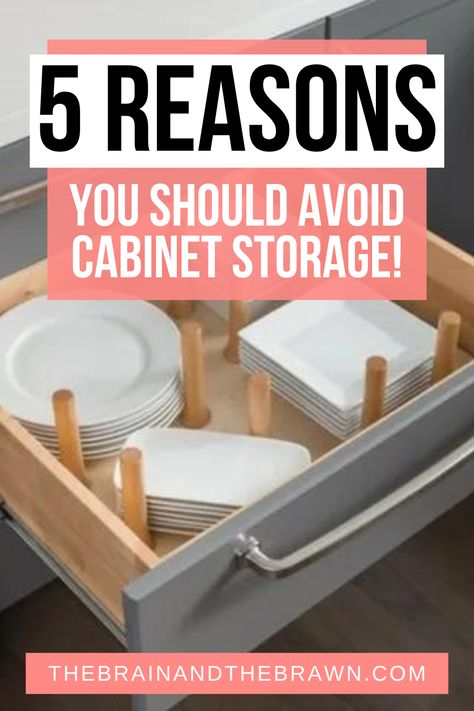 Wondering about the best plate storage and if you should store your plates in drawers or in cabinets? We're sharing 5 brilliant reasons to avoid storing your plates in upper cabinets! Plate Drawers Kitchen, Plates In Kitchen Drawers, Dinner Plate Drawer, Organized Dishes In Cabinet, Dishes In Drawers Cabinets, Kitchen Plate Storage Ideas, Dish Storage In Drawers, Kitchen Drawer Organization Plates, Plate Drawer Organizer