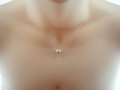 Simple Wedding Necklace, Wedding Necklace Simple, Pearl Necklace Simple, Illusion Necklace, Floating Pearl Necklace, Simple Pearl Necklace, Dainty Pearl Necklace, Simple Pearl, Minimal Necklace